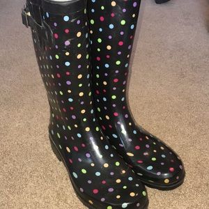 Black and Multi Color Polka Dot Rain Boots Size 8